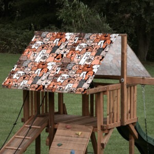 Custom sized Replacement playset tarp featuring a collage of dogs as the roof pattern