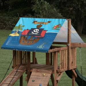 Replacement playset tarp featuring a pirate ship scene with pirate skull for a outdoor playset roof