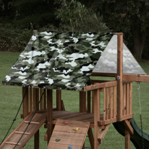 Replacement swing set canopy featuring green camo pattern on a swing set roof