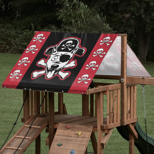 Replacement swing set canopy featuring a pirate dog character playset roof