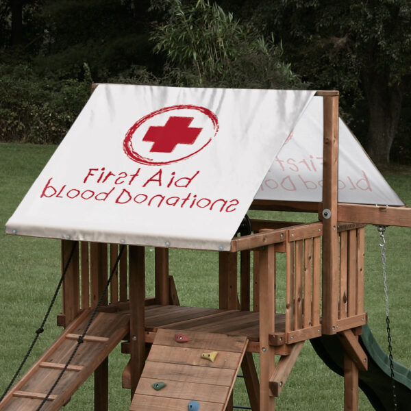 Custom sized Monkey Bar Tarps replacement playset tarp featuring kid nurse station graphic