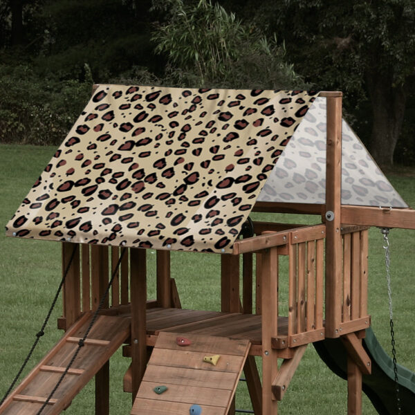 Replacement swing set tarp featuring brown cheetah pattern for playset canopy