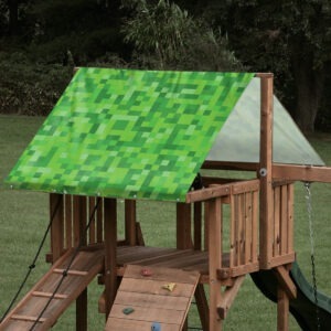 Replacement swing set tarp featuring minecraft green grass pattern on outdoor playset roof