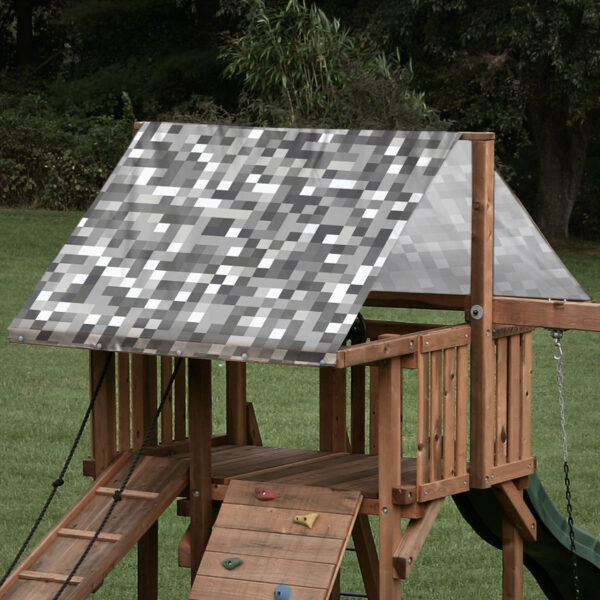 Custom sized replacement playset tarp featuring minecraft grey rock